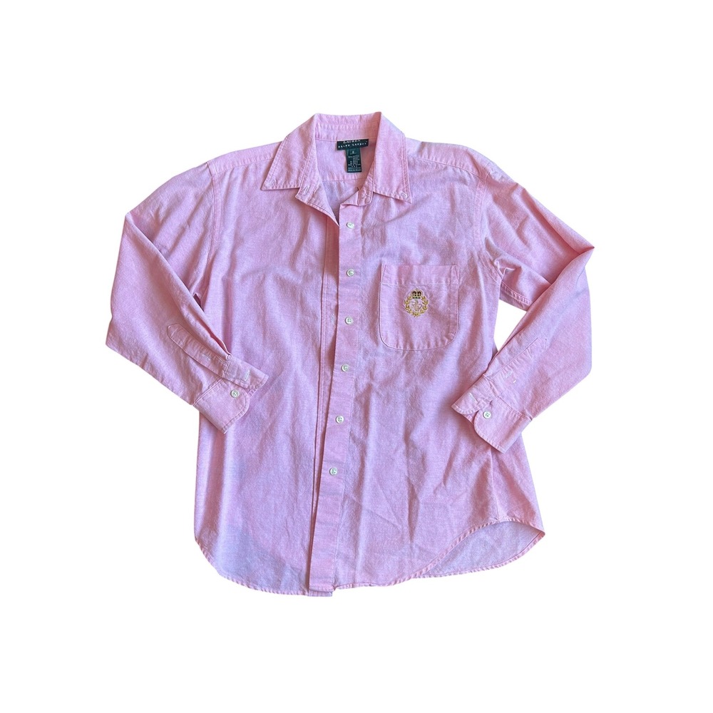 Lauren‎ Ralph Lauren Mens Pink Oxford Button Down Shirt Embroidered Crest Size 8